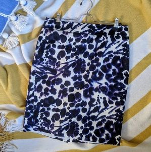 Ann Taylor pencil skirt in dark blue print, size 6